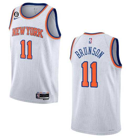 Men%27s New Yok Knicks #11 Jalen Brunson White With NO.6 Patch Stitched Basketball Jersey Dzhi